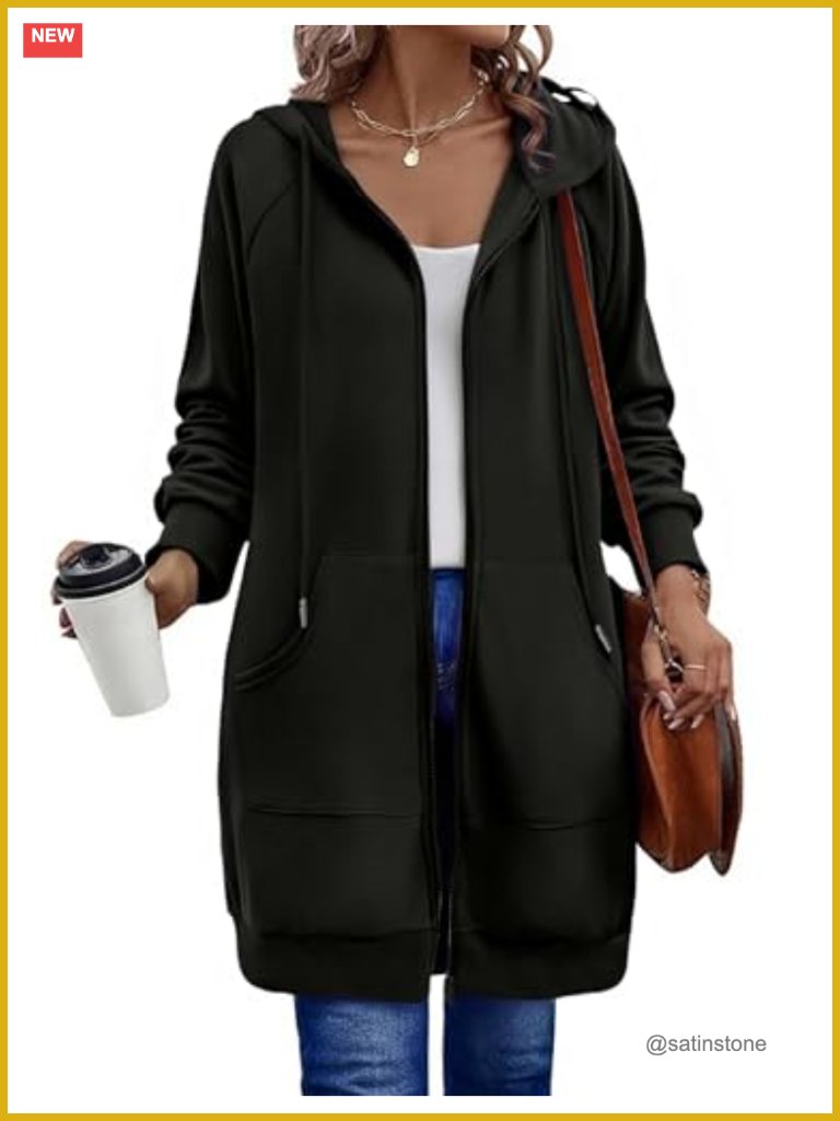 Oversized Fleece Zip Up Hoodie Long Tunic Sweatshirt With Pockets